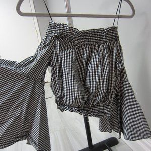 BRENDA OFF THE SHOULDER LONG SLEEVE GINGHAM TOP